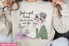 Loves coffee and books PNG, Funny Retro Girl sublimation PNG Product Image 3