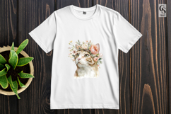 Floral Cat Portrait Watercolor Clipart Sublimation PNG Product Image 2