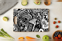 Abstract Black &amp; White Doodle Cutting Boards sublimation Des Product Image 3