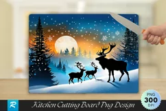 Santa and Reindeer in Snowy Sky Cutting Board PNG Design Product Image 1