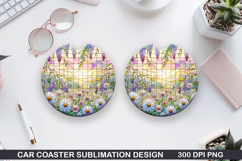 Flower Car Coaster Sublimation| Spring Flowers Coaster PNG Product Image 1