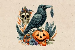 Watercolor Halloween Raven. PNG sublimation Product Image 2