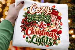 Cozy Socks & Christmas Lights Holiday Winter PNG Sublimation Product Image 1