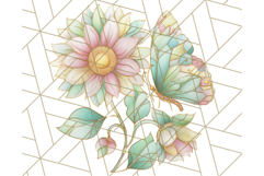 Stained Glass Butterfly and Sunflower PNG Clipart Product Image 3