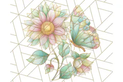 Stained Glass Butterfly and Sunflower PNG Clipart Product Image 3