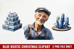 Blue Rustic Christmas Clipart, Rustic Christmas Watercolor Product Image 1