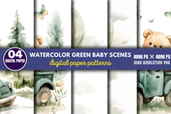 Watercolor Green Baby Scenes Paper PNG Product Image 1
