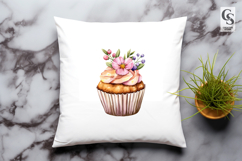 Pink Floral Cupcake Watercolor Dessert Sweet Clipart Product Image 3