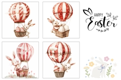 Easter Bunny Square Coasters, Hot Air Balloon Sublimation Product Image 3