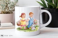 Easter Kids With Bunny And Easter Eggs PNG Product Image 2