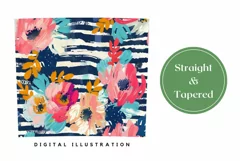 Art Flowers Tumbler Wrap Design, Blue Stripes Tumbler Design Product Image 3