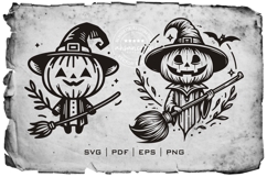 Halloween Pumpkin Witch Silhouette Illustration 2 Product Image 2
