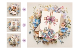 Watercolor Easter Cross Card, Happy Easter Greeting Card PNG Product Image 3