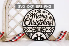 Merry Christmas Round Wood Sign Laser Cut Ornament Product Image 3