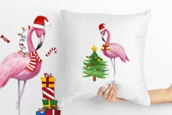 Watercolor illustration pink flamingos New Year, New Year Product Image 3
