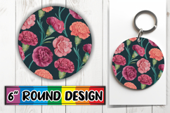 Whimsical Circle Keychain Sublimation PNG, Flower Pattern Product Image 1