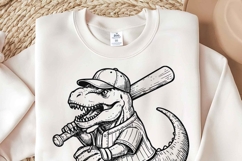 Baseball Season Retro Dinosaur Rex SVG PNG | Trendy Baseball Product Image 2