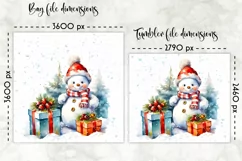 Watercolour Snowman Lunch Bag Print | Christmas Lunch Bag Product Image 2