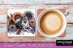Finnish Spitz Square Coaster Dog Sublimation Floral PNG Product Image 1
