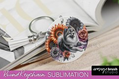Finnish Spitz Keychain Dog Sublimation Floral PNG Product Image 1