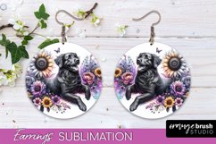 Flat-Coated Retriever Earrings Dog Sublimation Floral PNG Product Image 1