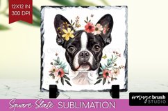 Floral Dog Slate PNG - Flowers Square Slate Sublimation Product Image 1