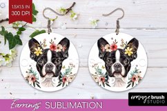 Floral Dog Round Earrings - Flowers PNG Sublimation Product Image 1