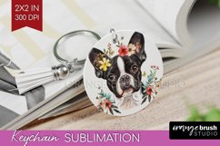 Floral Dog Keychain PNG - Flowers Keychain Sublimation Product Image 1