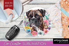 Floral Dog Car Coaster - Flowers Coaster PNG Sublimation Product Image 1