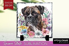 Floral Dog Slate PNG - Flowers Square Slate Sublimation Product Image 1