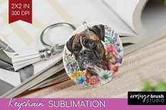 Floral Dog Keychain PNG - Flowers Keychain Sublimation Product Image 1