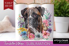 Floral Dog Tumbler Wrap - Flowers Tumbler PNG Sublimation Product Image 1