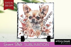 Floral Dog Slate PNG - Flowers Square Slate Sublimation Product Image 1