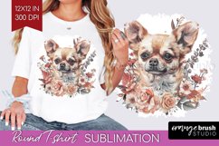 Floral Dog Round Tshirt Background - Flowers PNG Sublimation Product Image 1