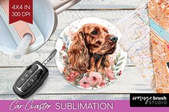 Floral Dog Car Coaster - Flowers Coaster PNG Sublimation Product Image 1