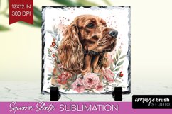 Floral Dog Slate PNG - Flowers Square Slate Sublimation Product Image 1