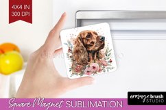 Floral Dog Magnet Sublimation - Flowers Square Magnet PNG Product Image 1