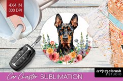 Floral Dog Car Coaster - Flowers Coaster PNG Sublimation Product Image 1