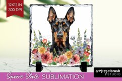 Floral Dog Slate PNG - Flowers Square Slate Sublimation Product Image 1