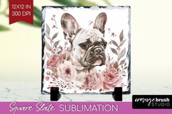 Floral Dog Slate PNG - Flowers Square Slate Sublimation Product Image 1