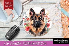 Floral Dog Car Coaster - Flowers Coaster PNG Sublimation Product Image 1