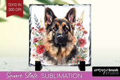 Floral Dog Slate PNG - Flowers Square Slate Sublimation Product Image 1