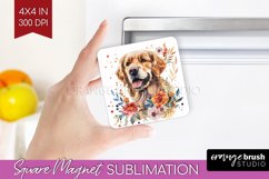 Floral Dog Magnet Sublimation - Flowers Square Magnet PNG Product Image 1