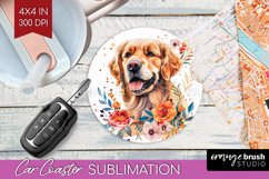 Floral Dog Car Coaster - Flowers Coaster PNG Sublimation Product Image 1