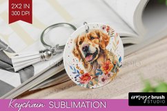 Floral Dog Keychain PNG - Flowers Keychain Sublimation Product Image 1