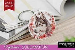 Floral Dog Keychain PNG - Flowers Keychain Sublimation Product Image 1