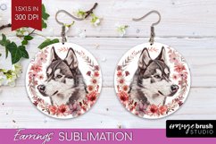 Floral Dog Round Earrings - Flowers PNG Sublimation Product Image 1