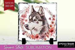 Floral Dog Slate PNG - Flowers Square Slate Sublimation Product Image 1
