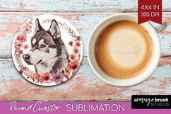 Floral Dog Round Coaster - Flowers Coaster PNG Sublimation Product Image 1