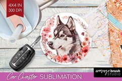 Floral Dog Car Coaster - Flowers Coaster PNG Sublimation Product Image 1